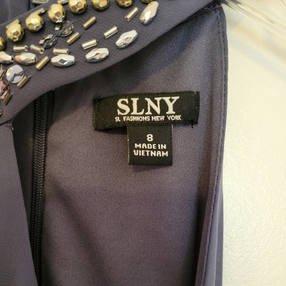 Nwt SLNY steel gray flowy embellished cocktail dress - Picture 9 of 10